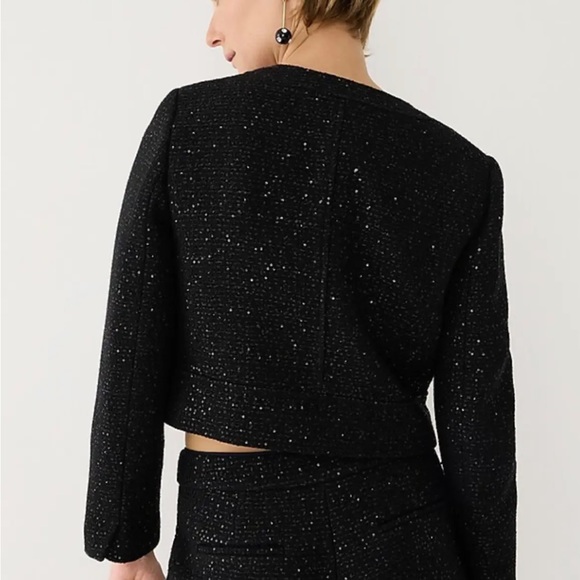 J crew collection black sequin tweed crop lady jacket wool blend blazer size 16 - Picture 4 of 7